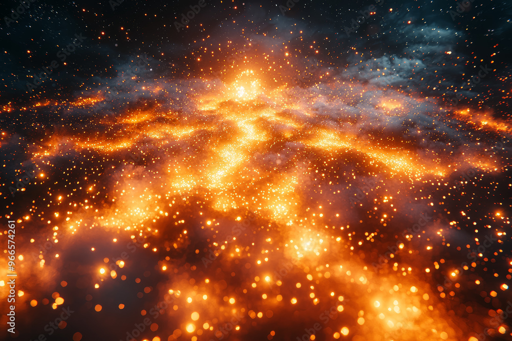 Poster a firework exploding in the night sky, trails of light creating dynamic patterns. concept of celebra