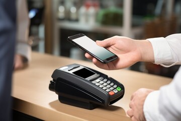 Digital transaction: cashless payment with credit card, phone, nfc, streamlining process for seamless purchases, secure financial interactions, enhancing convenience in everyday transactions