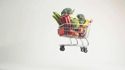 Copy space image fast vegetables shopping chart on white background