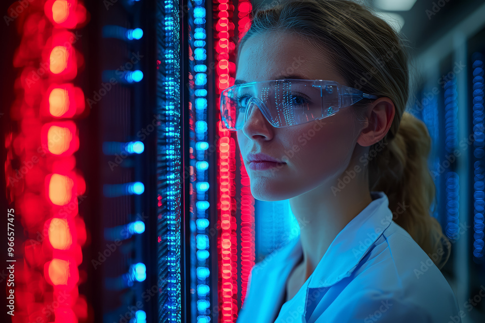 Poster a team of scientists using a supercomputer to analyze large datasets, showcasing the power of high-p