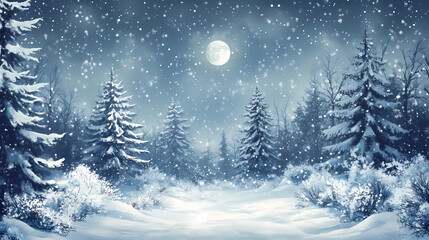 Obraz premium Winter wonderland landscape with snow and trees for christmas. Winter Wonderland. Illustration