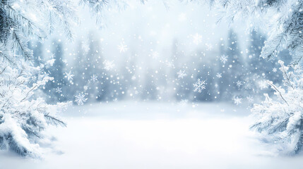 Winter wonderland snow scene with copy space. winter background with a snowflake border and white vignetting. Winter Wonderland. Illustration