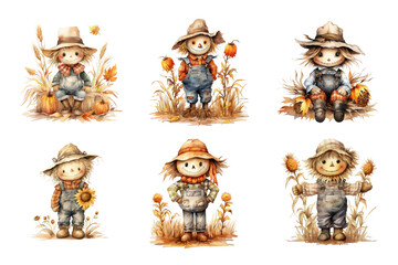 Scarecrow Collection Bundle Set Isolated on a Transparent Background