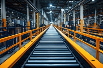 Fototapeta premium Conveyor Belt System in an Industrial Warehouse