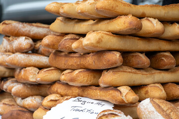 French artisan bakery in Bordeaux, rye and wheat bread and baguettes, France, french food