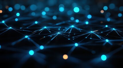 Abstract digital network with blue glowing nodes and connections, representing technology and communication in a modern context.