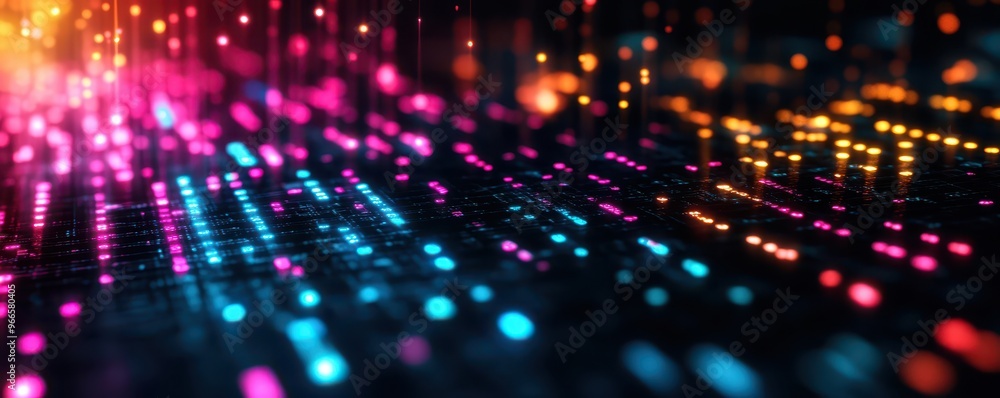 Poster vibrant abstract digital background featuring colorful light patterns and striking visual effects fo