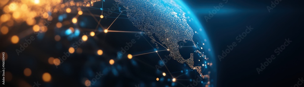 Poster a close-up view of earth showcasing connections and glowing lights, representing global networking a