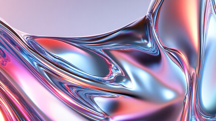 Curved abstract metallic futuristic 3d fluid holographic ilustration chrome background 