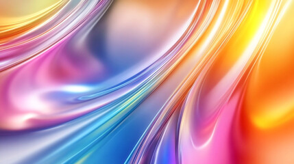 Curved abstract metallic futuristic 3d fluid holographic ilustration chrome background 