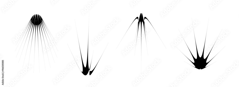Poster Black thin spiky thorn element set. Abstract sharp shapes and angular sparks bundle. Spooky spokes objects for poster design, flyer, collage, banner, badge, logo, card, icon, label, sticker. Vector