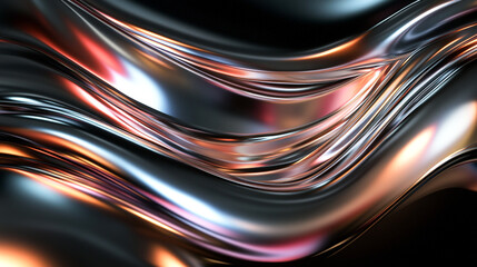 Curved abstract metallic futuristic 3d fluid holographic ilustration chrome background 