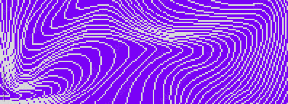 Poster purple dithered curved wavy texture. grey violet pixelated glitch lines background. digitalized dist
