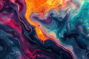 Fototapeta premium Abstract swirl of vibrant colors with orange, blue, and purple shades, resembling a cosmic nebula.