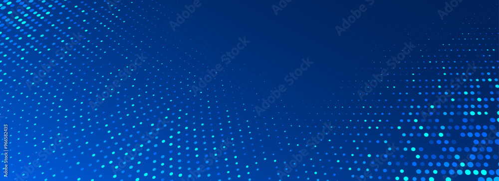 Poster blue glowing dotted texture. abstract curved dot grid wallpaper. circle halftone pattern background.