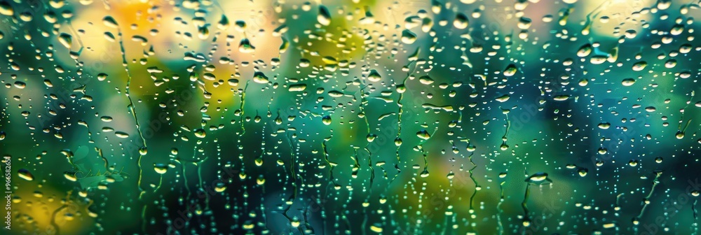 Poster raindrops on a window during a spring thunderstorm with summer thunder, evoking feelings of melancho