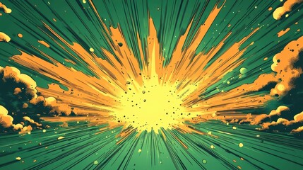 cartoonstyle green explosion background comic book inspired dynamic burst effect vibrant lime hues radiating energy bold graphic design element for action scenes