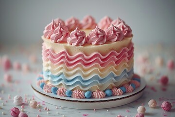 A Delicate Pink and Blue Birthday Cake