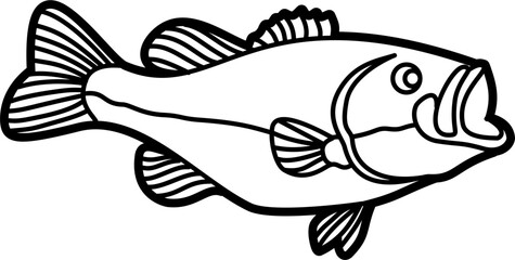 Bass fish illustration outline vector