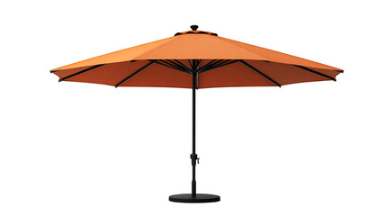 An orange umbrella stands out vividly against a solid black background, creating a striking visual contrast.