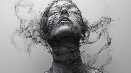 Fototapeta premium An abstract representation of a neck surrounded by tight, coiled wires, symbolizing stiffness and restriction.