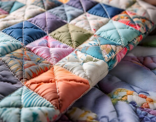 Close-Up of a Cotton Quilt with Patterned Stitching and Soft Fabric