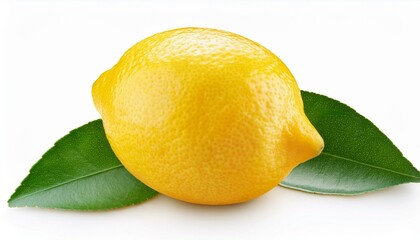 yellow lemon fruit with leaf isolated on white 