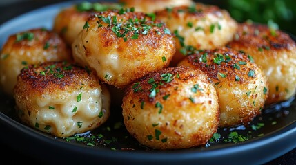 closeup of goldenbrown crispy mac and cheese bites oozing center comfort food indulgence rich textures
