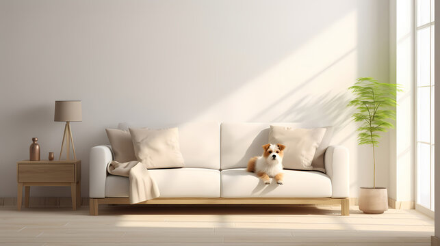 Modern living room with pets