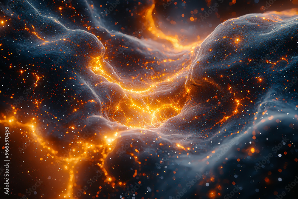 Poster a visual representation of dark matter distributed throughout the universe, highlighting its mysteri