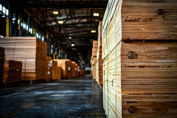 Stacked Wooden Planks in Industrial Setting