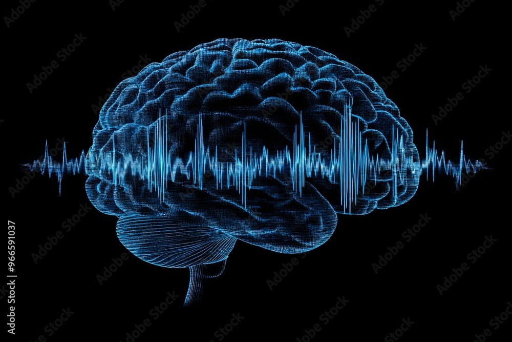 Aufkleber cognitive science neuron patterns and neural feedback abstract brain with sound waves visualizing au