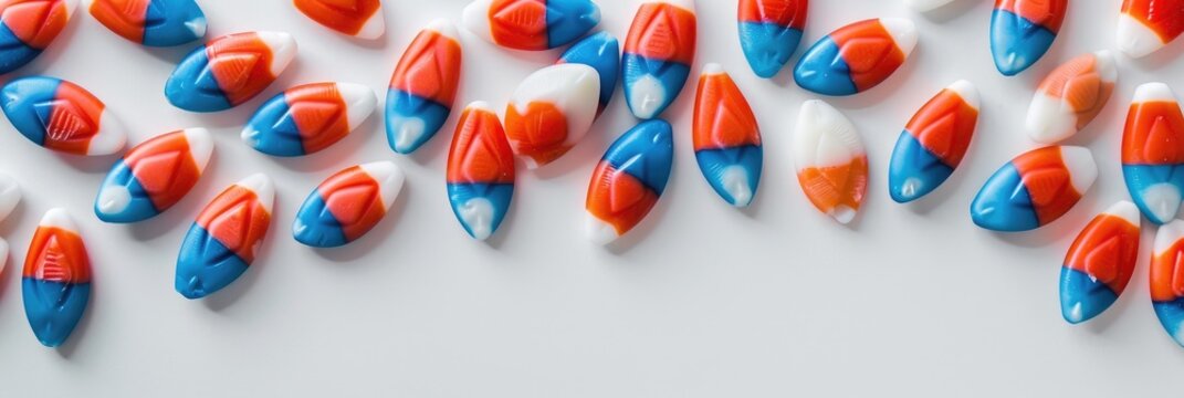 Red, white, and blue candy corn border on a light background, featuring a blank area for text.