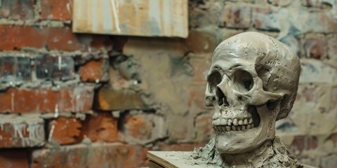 Skeleton head sculpted from clay