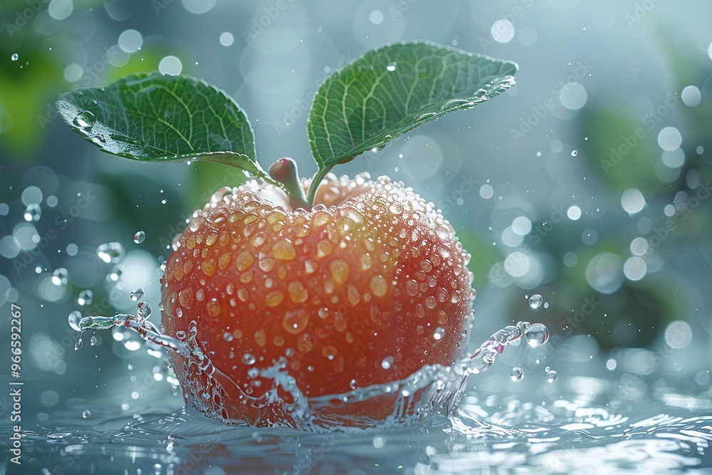 Wall mural water splashing on a red apple