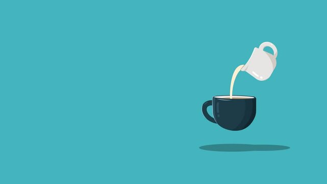 Coffee/Chocolate vector animation/motion graphic. Animation of pouring froth milk into a cup. Pouring latte art into a coffee cup or mug. 4K Resolution