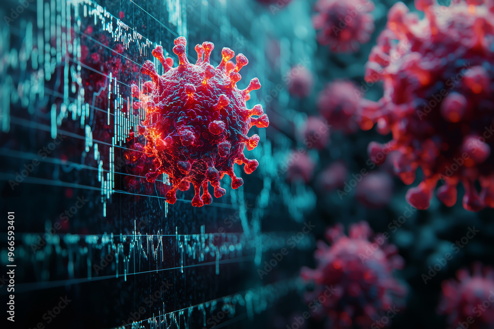 Poster a graph showing a sharp increase in infection rates over time, illustrating the progression of a pan