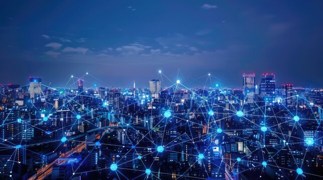 futuristic modern smart city with global communication network technology.