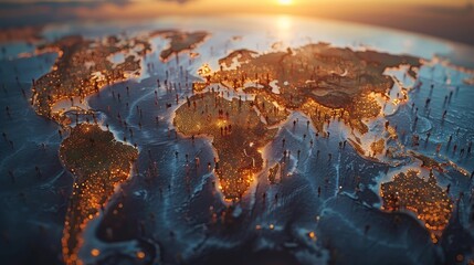 Global Community, City Lights. Sunset on Planet Earth at Night, Internet and Social Media Concept.