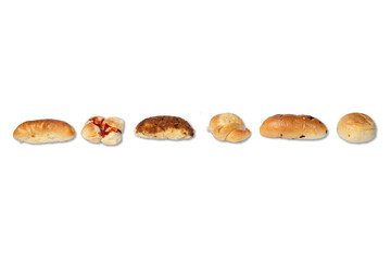 a collection of mini bread flavors on a white background
