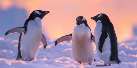 Obraz premium Adelie Penguins having a discussion on the icy terrain of Antarctica
