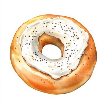 watercolor bagel with cream cheese clip art preview