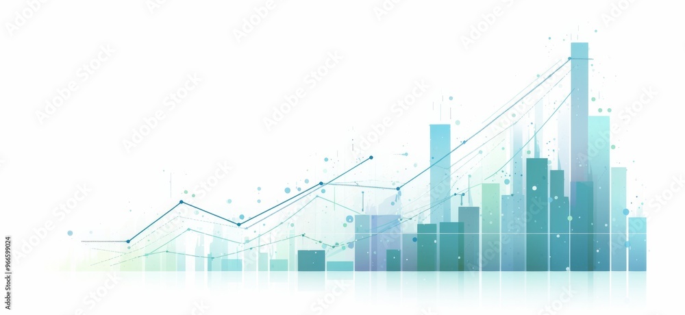 Aufkleber flat vector graphic of an upward-trending graph with bar lines in blue and green, representing finan