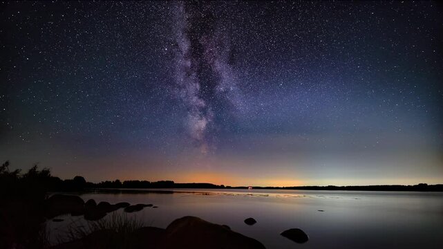 Milky Way over water, night starry sky