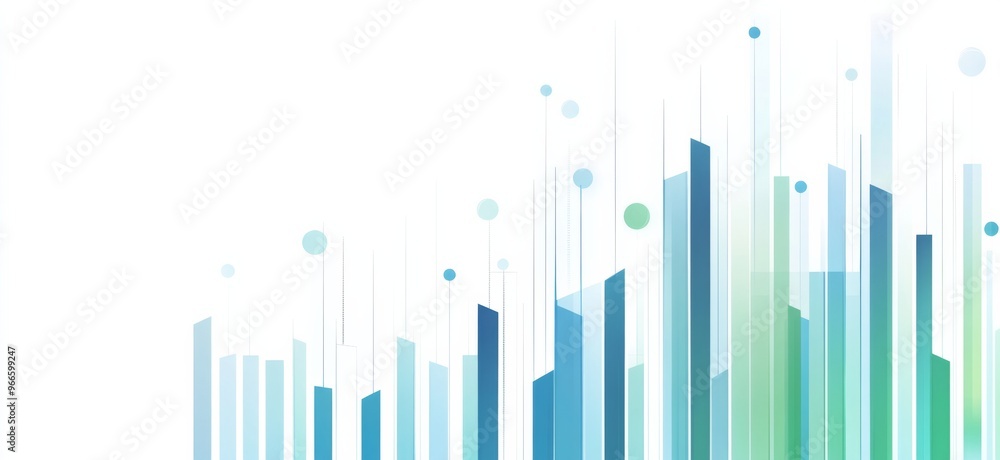 Aufkleber flat vector graphic of an upward-trending graph with bar lines in blue and green, representing finan