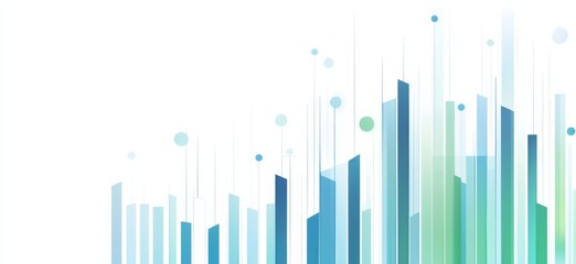 Fototapeta premium Flat Vector Graphic of an Upward-Trending Graph with Bar Lines in Blue and Green, Representing Financial Growth and Market Innovation on a White Background with Text Space