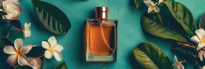 Elegant exotic floral perfume captured from above