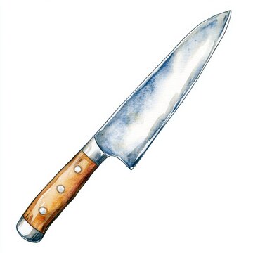 watercolor chef knife with wooden handle clip art preview
