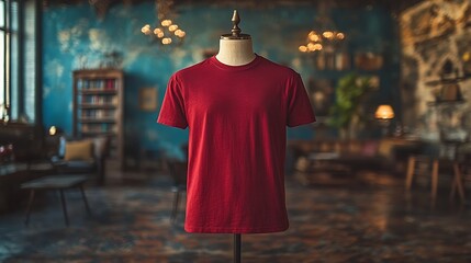 Fototapeta premium Red T-shirt on a Mannequin in a Vintage Setting.
