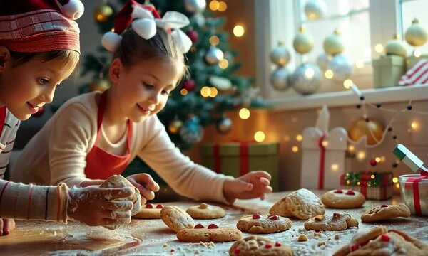 Family baking cookies for National Cookie Day, November 4th, enjoying the sweet aroma and taste, hyperrealistic . Video